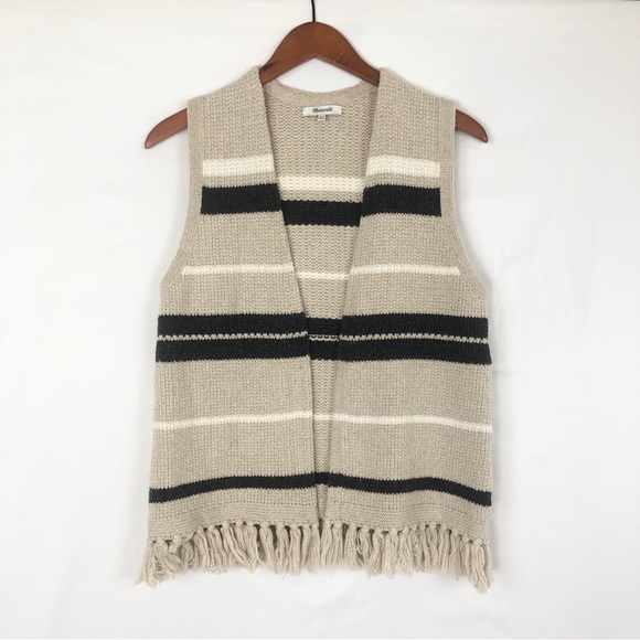 Coastward Fringe Sweater Vest Marled Flax Tan Black Size XS/S - Picture 1 of 6